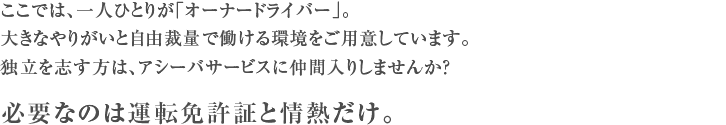 必要なのは運転免許証と情熱だけ。